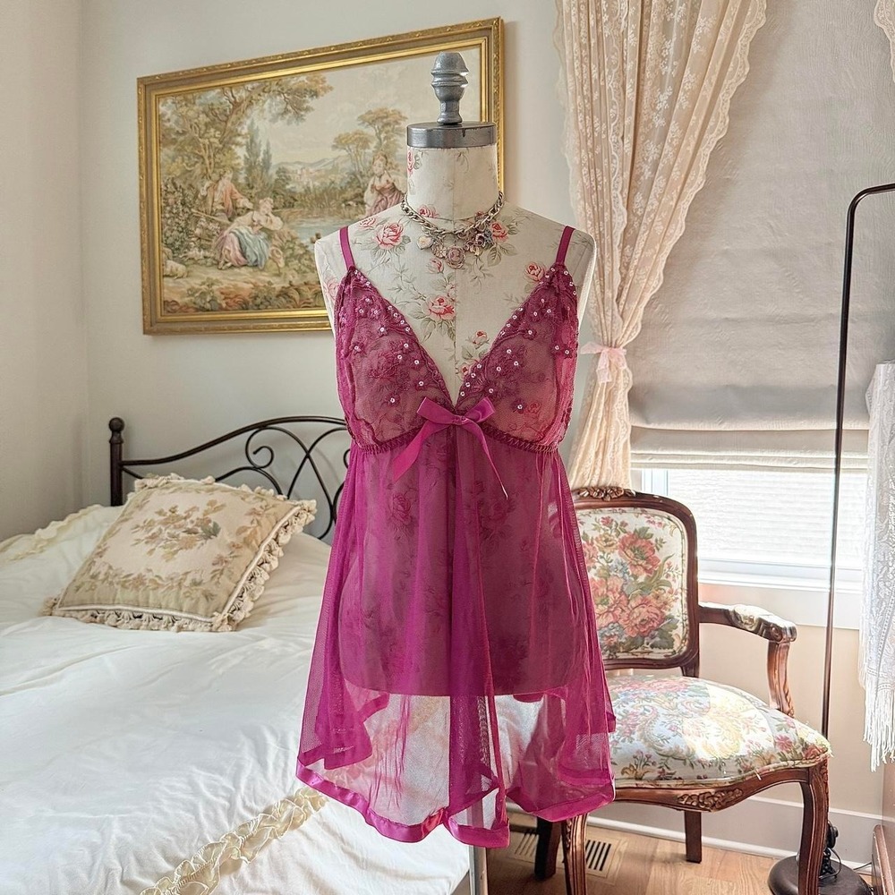 Burgundy babydoll top  Y2K babydoll lingerie top size large